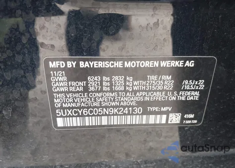 2022 BMW X6 xDrive40I z USA, uszkodzony, nr VIN 5UXCY6C05N9K24130